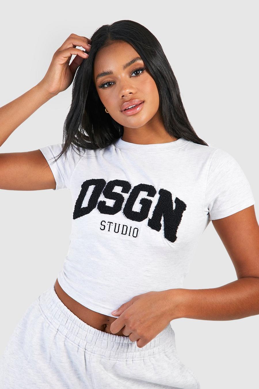 Ash grey Dsgn Studio Toweling Applique Fitted T-Shirt