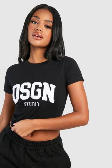 Dsgn Studio Toweling Applique Fitted T-Shirt black