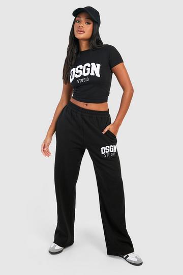 Dsgn Studio Towelling Applique Straight Leg Track Pants black