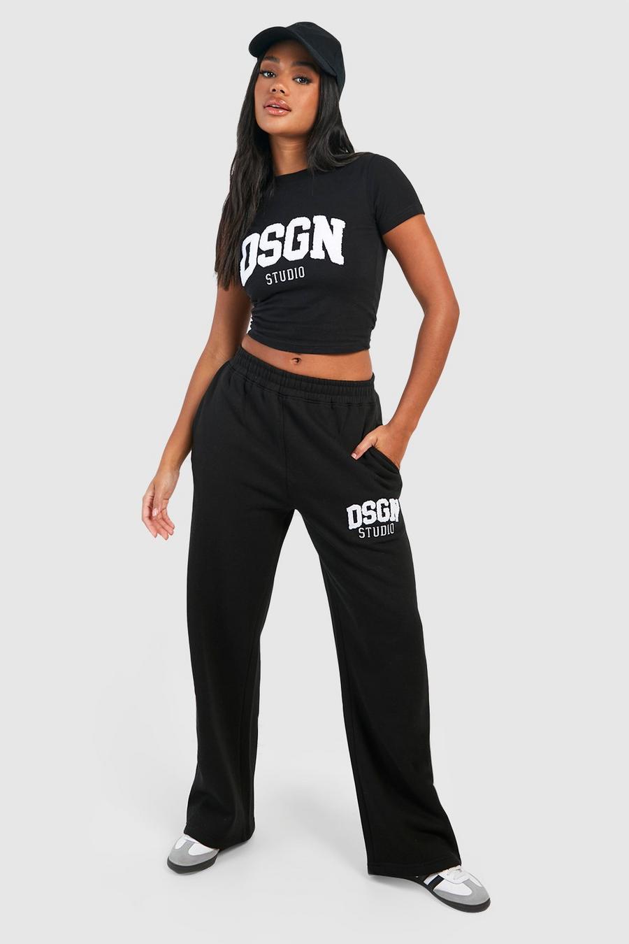 Pantalón deportivo de pernera recta con aplique de felpa Dsgn Studio, Black