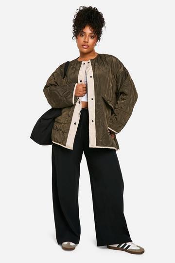 Khaki Plus Quilt Detail Oversized Jacket