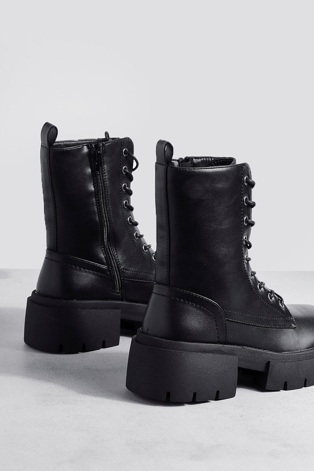 Wide fit black biker 2024 boots