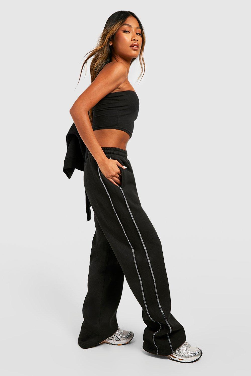 Black high waisted track pants best sale