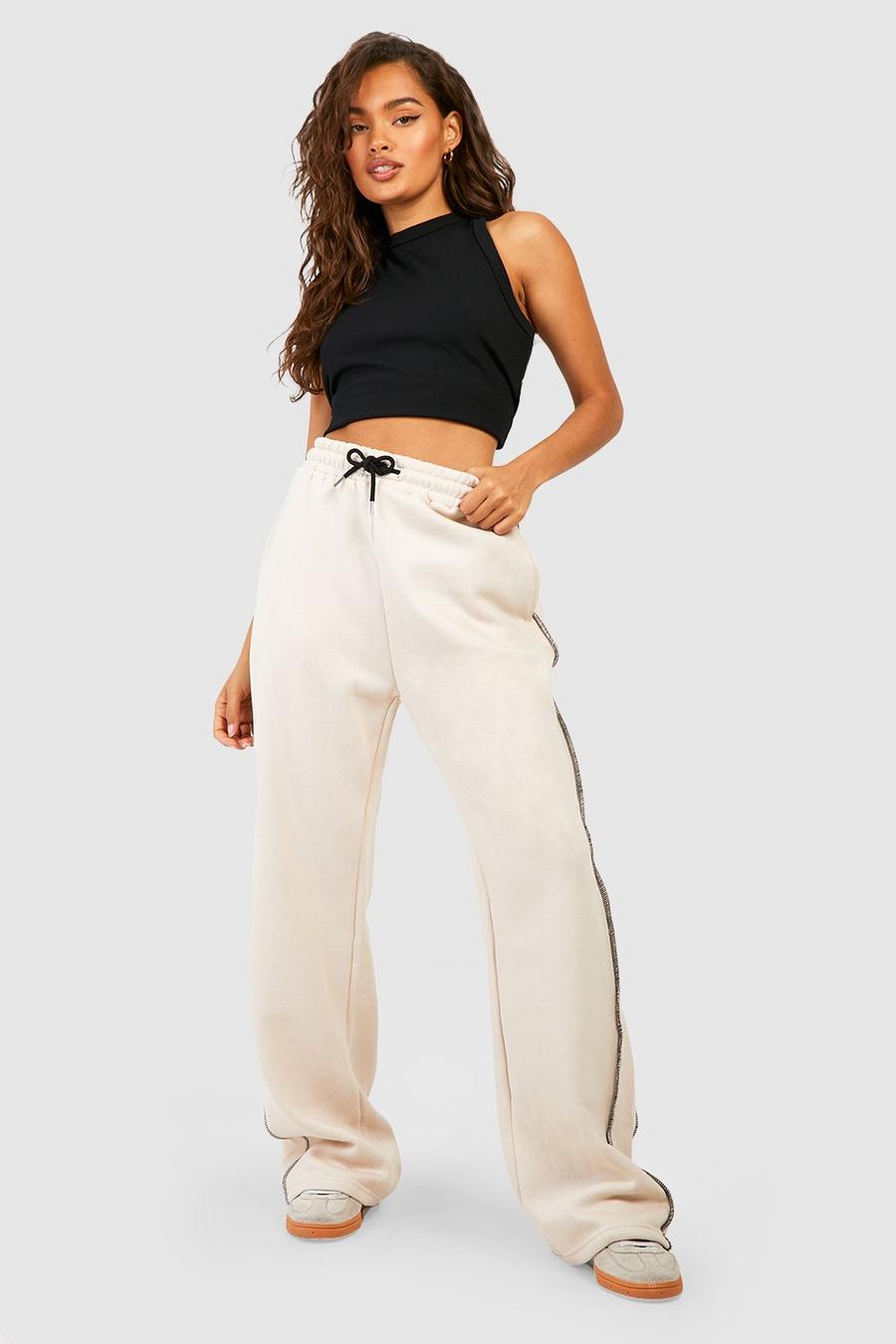 Stone Contrast Stitch Straight Leg Track Pants image number 1