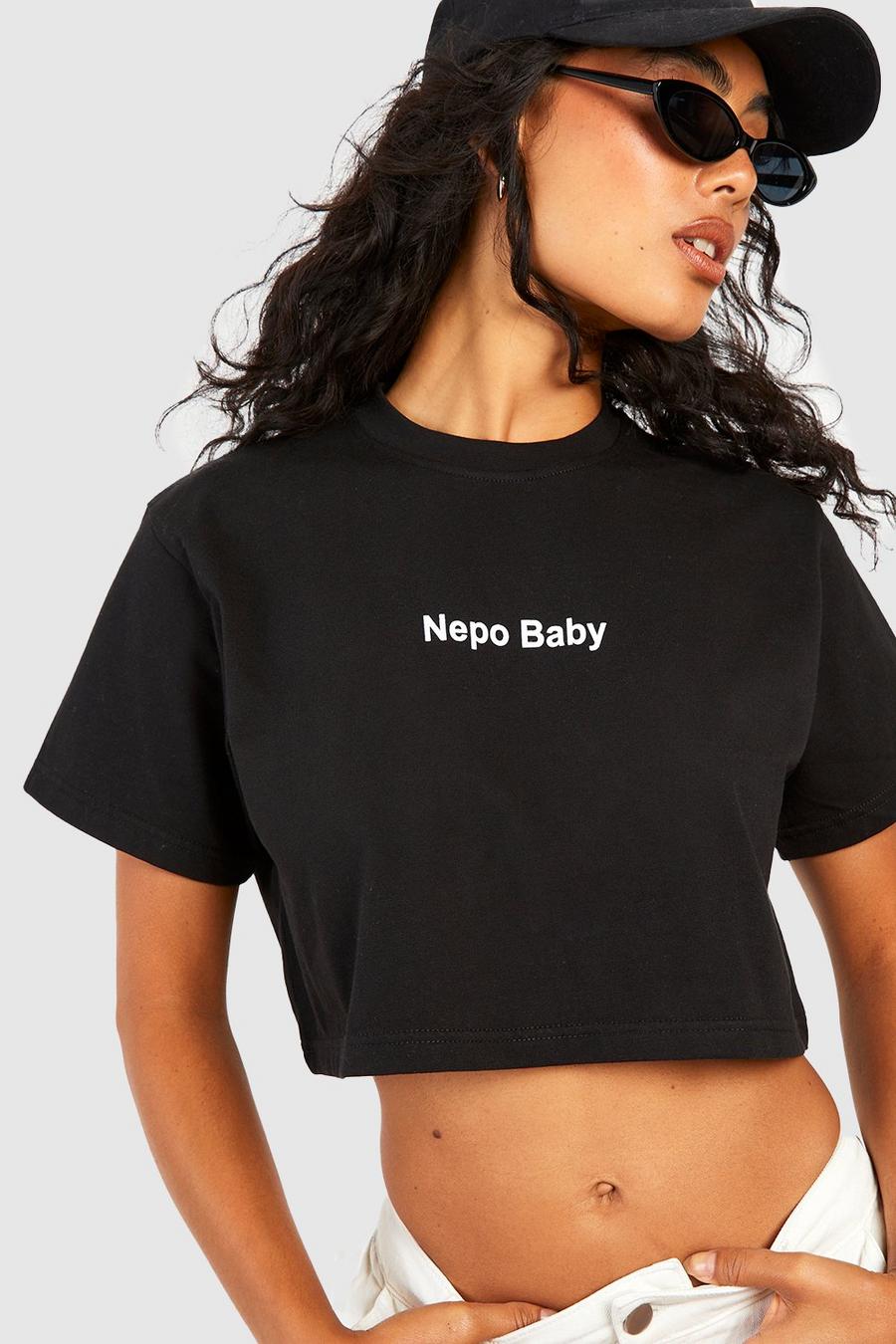 Camiseta crop de algodón Nepo Baby, Black image number 1