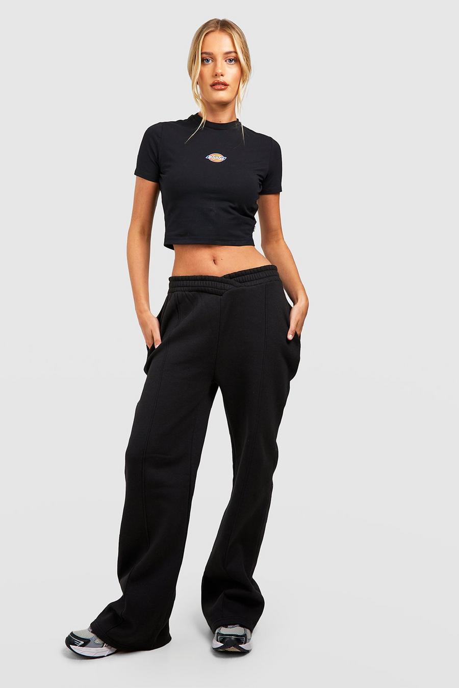 Pantalón deportivo recto con cintura de pico, Black image number 1