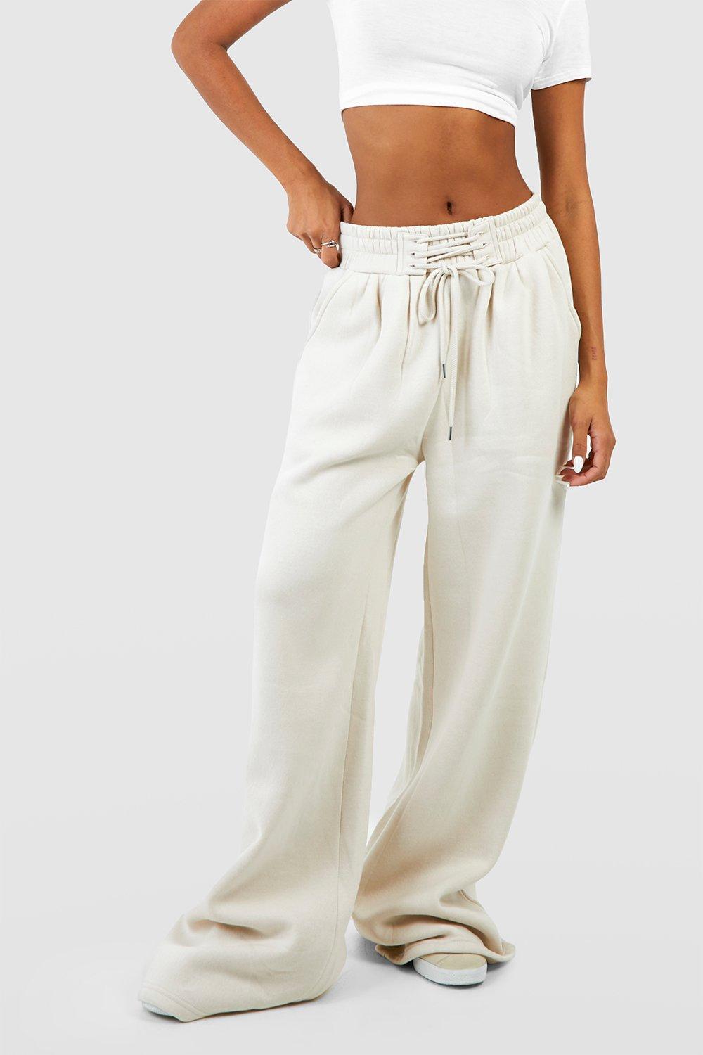 Stone Corset Lace Up Detail Wide Leg Jogger