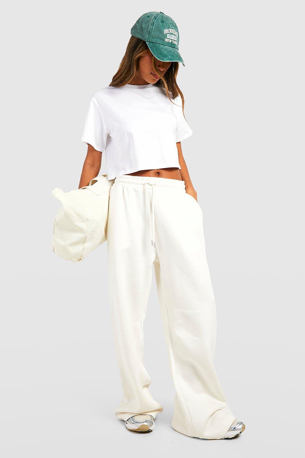 Women's Ecru Super Wide Leg Pocket Detail Jogger