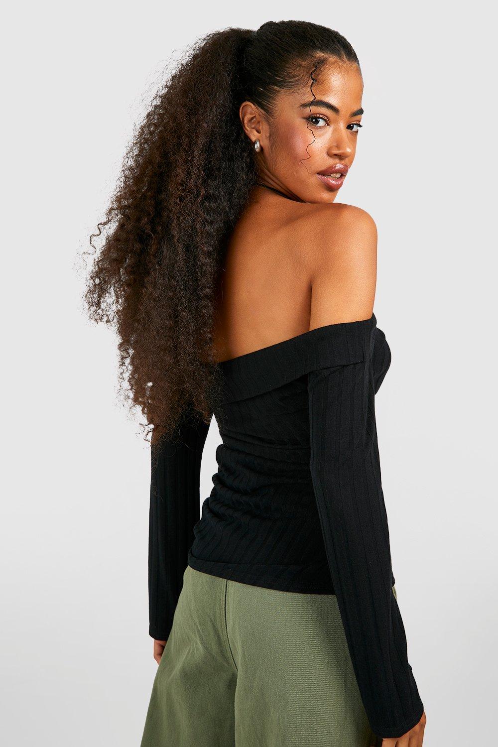 Black off the shoulder bardot sales top