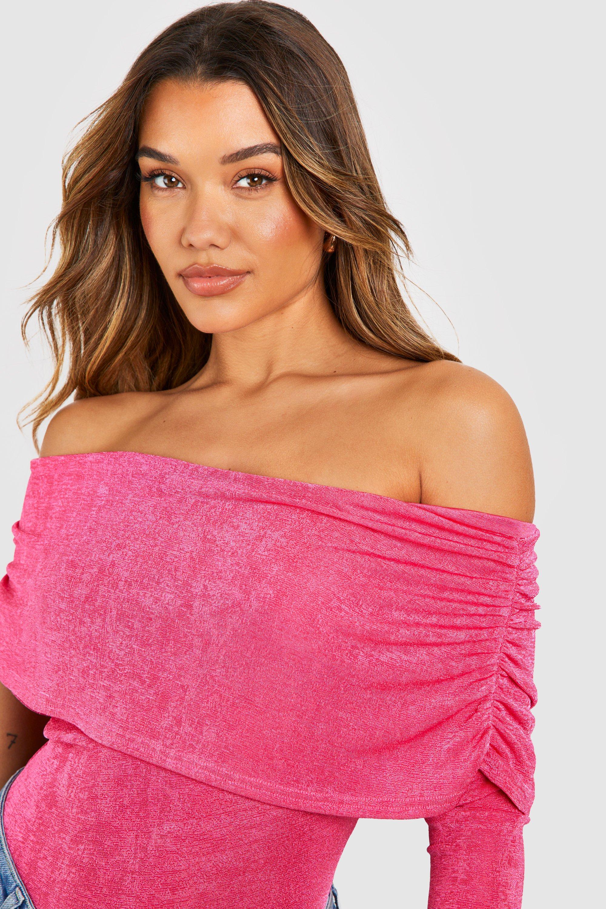 Pink off best sale the shoulder bodysuit