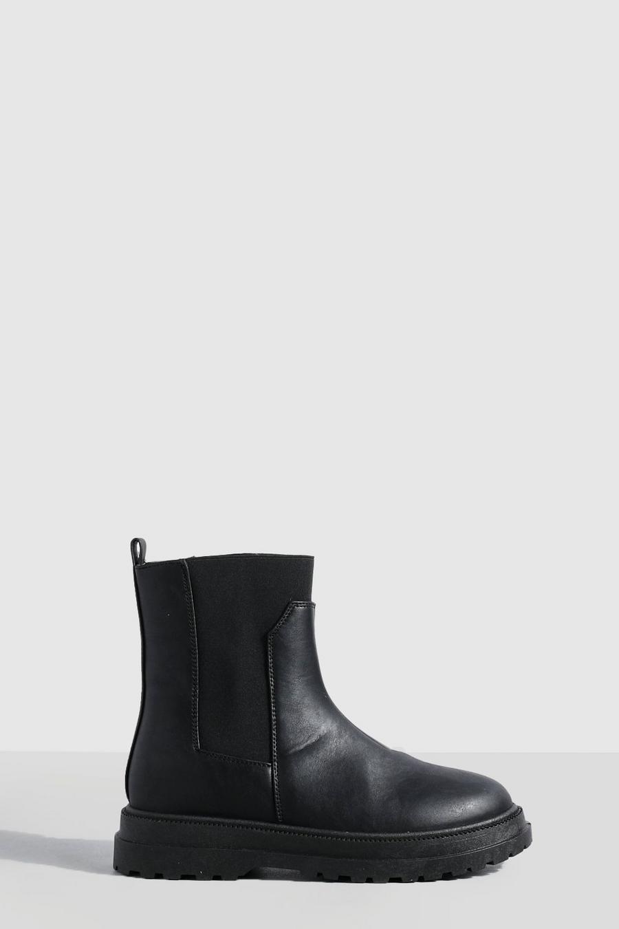 Black Tab Detail Double Sole Chunky Chelsea Boots