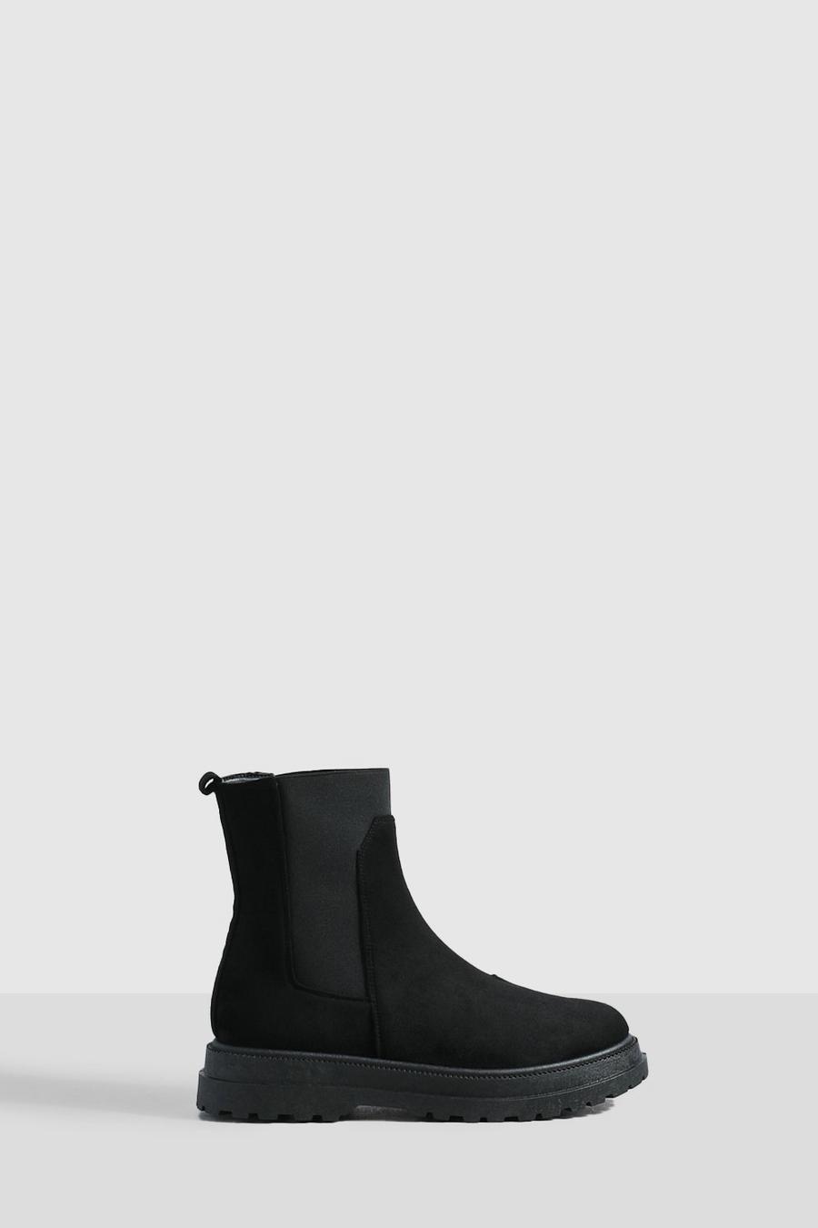 Black svart Tab Detail Double Sole Chunky Chelsea Boots