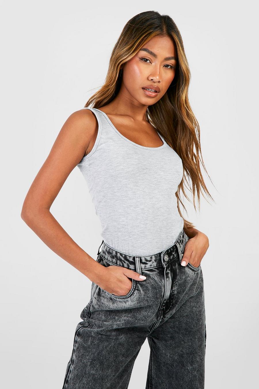 Grey Jersey Knit Scoop Neck Tank Top image number 1