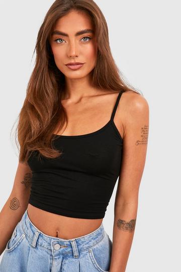 Jersey Knit Strappy Jean Grazer Crop Top black