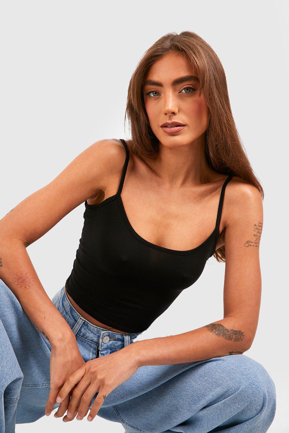 Cropped Jersey Camisole Top - Black - Ladies