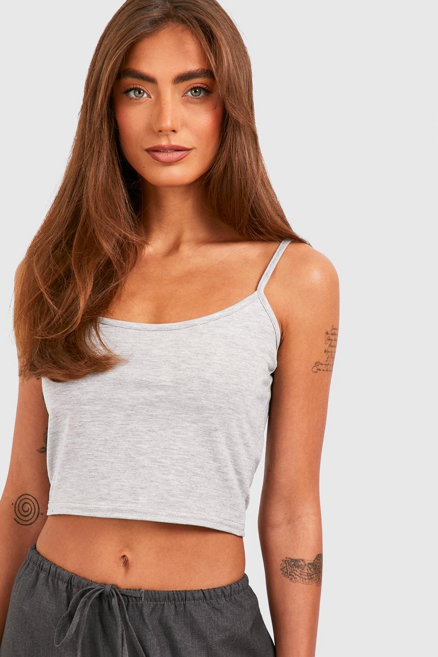 Grey Crop top i jersey med smala axelband image number 1