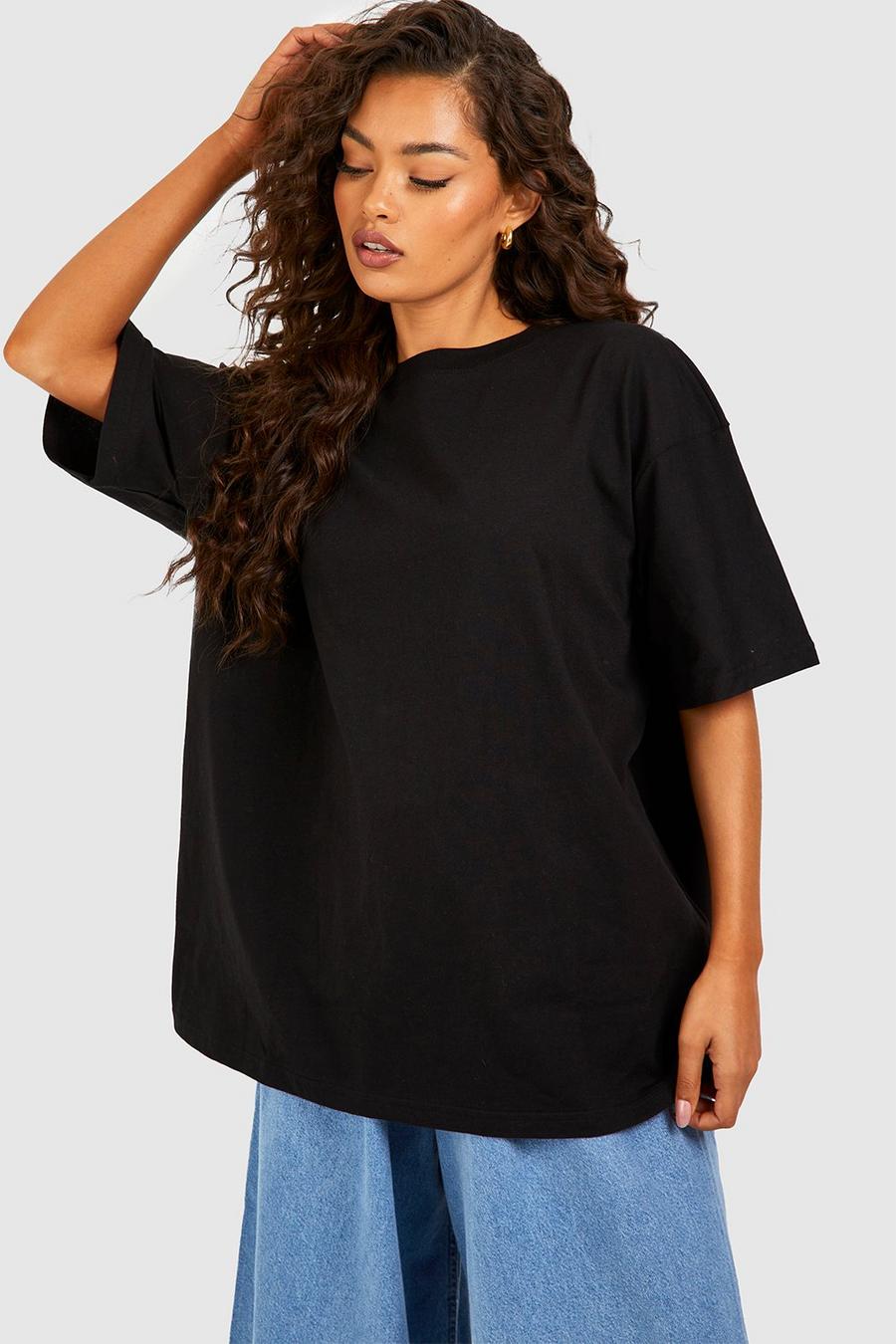 Black Basic Cotton Oversized T-shirt  image number 1
