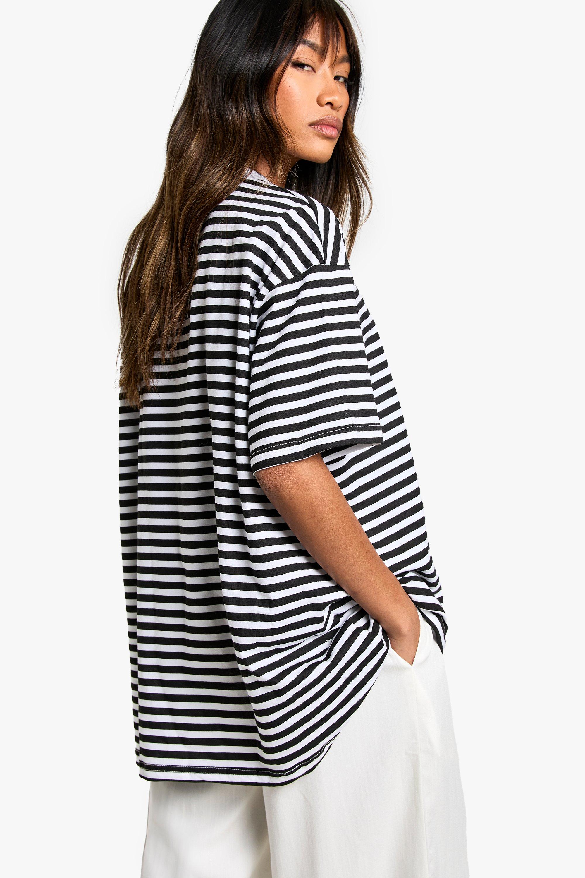 Basic Cotton Oversized Striped T-shirt | boohoo