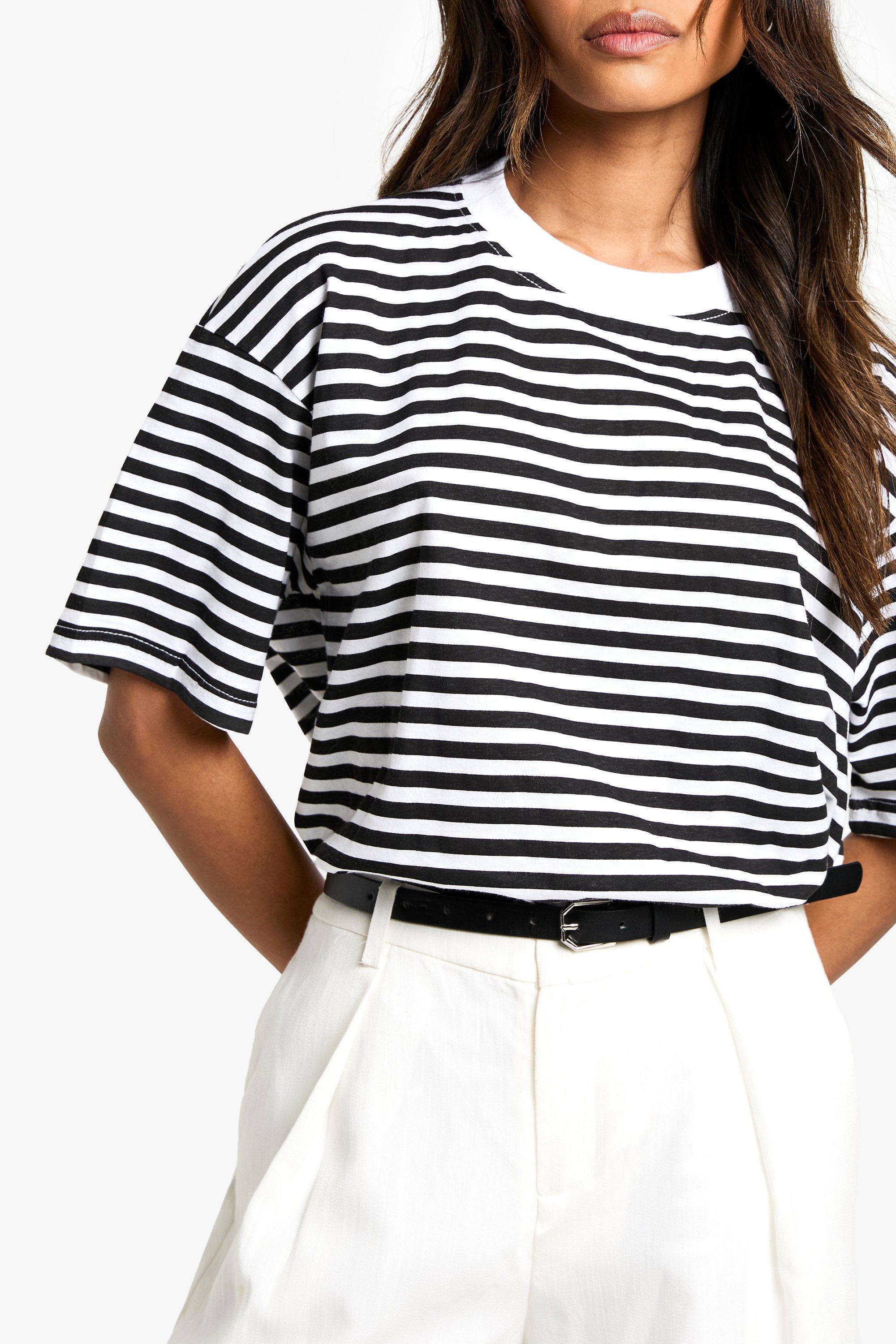 Basic Cotton Oversized Striped T-shirt