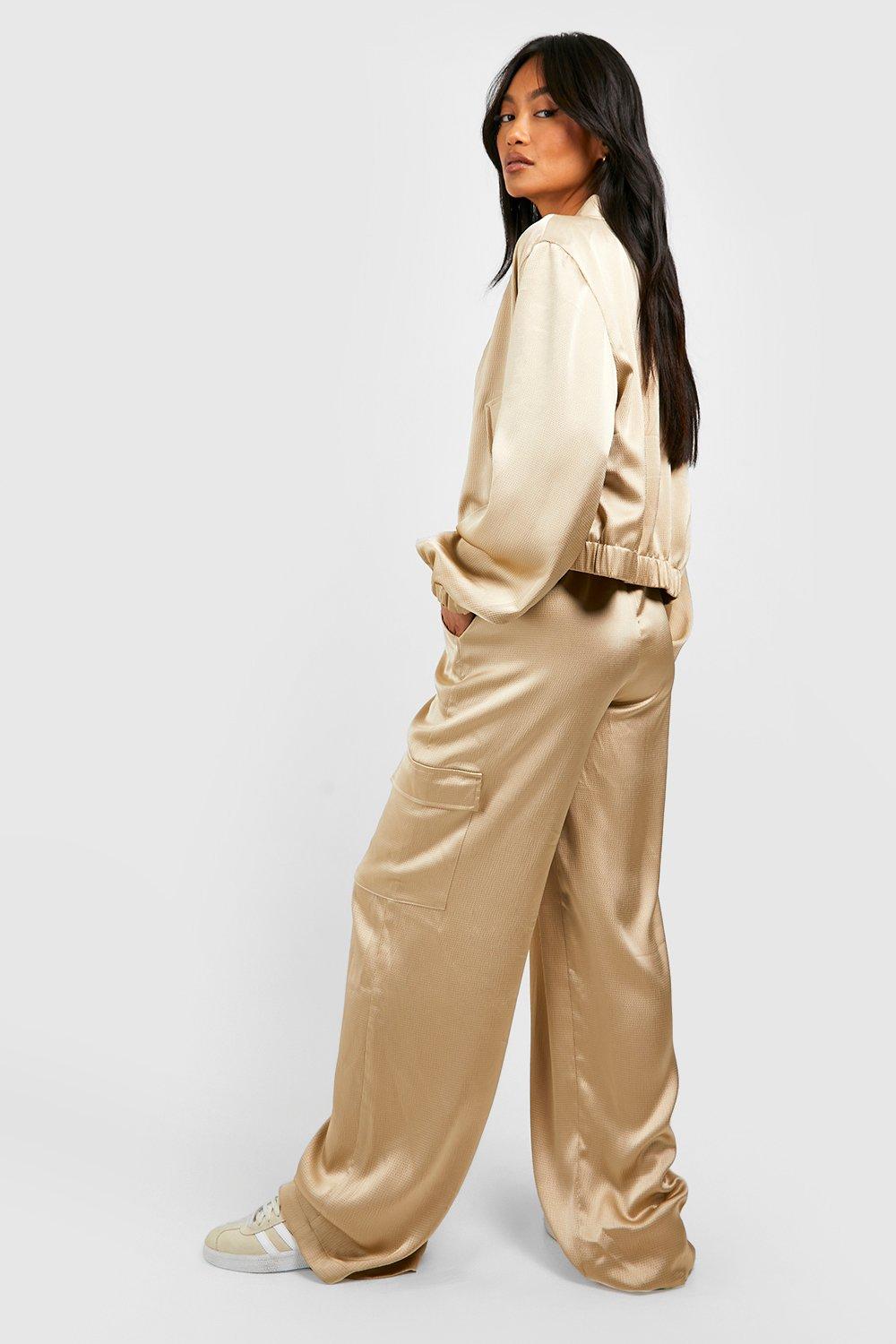 SATIN CARGO TROUSERS - Sand