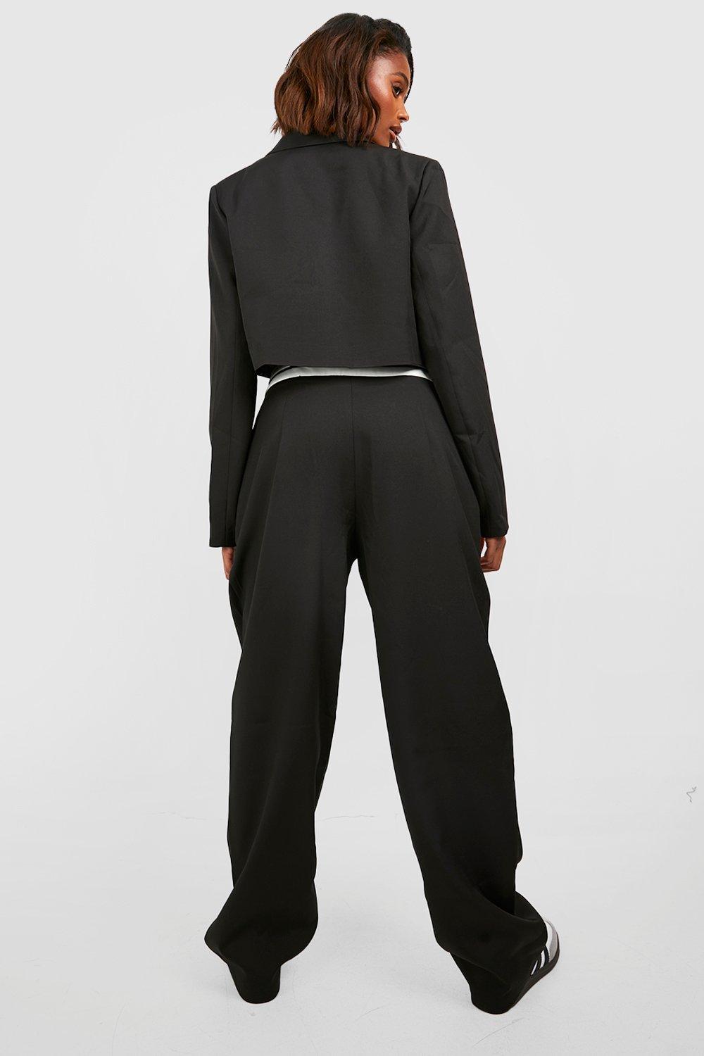 Contrast Waistband Relaxed Fit Dress Pants