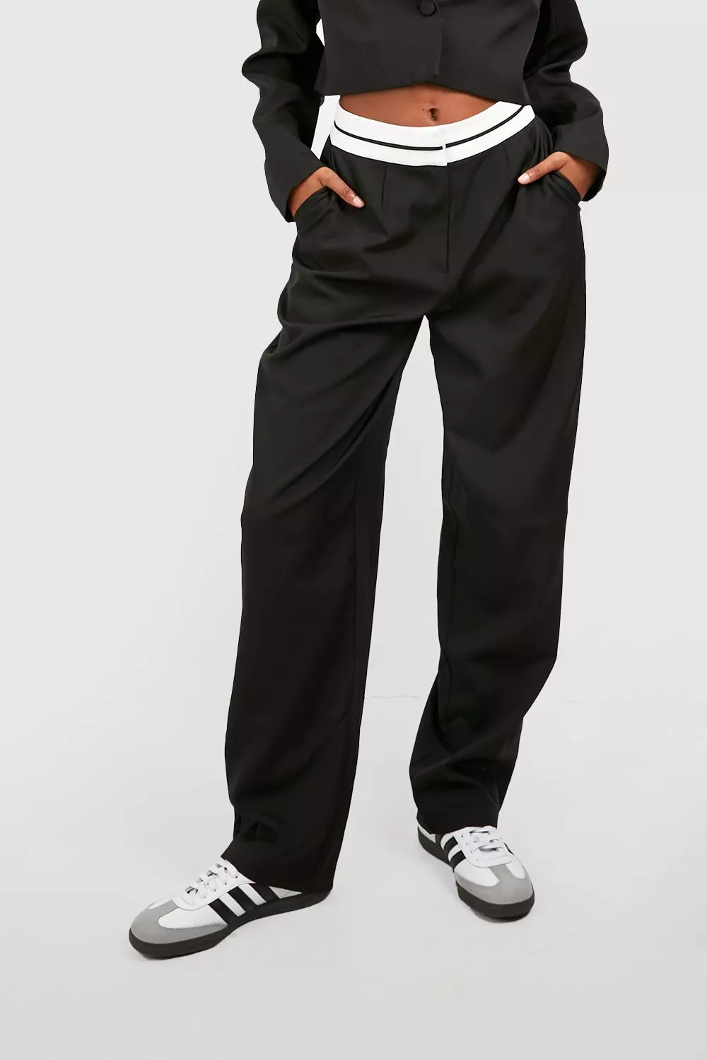 Contrast Waistband Relaxed Fit Tailored Trousers