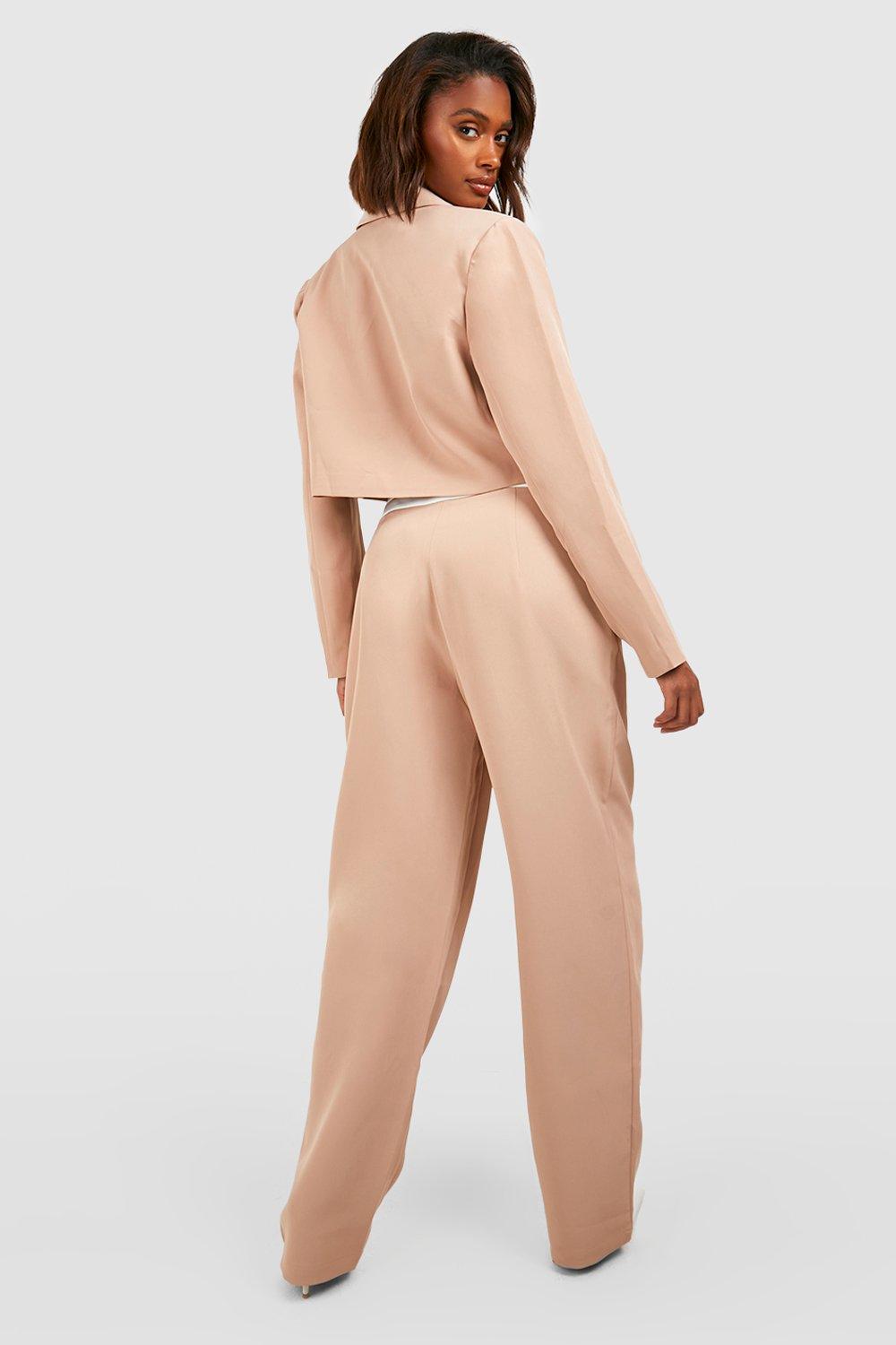 Cream Contrast Waistband Tailored Trousers  Wide leg trousers, Wide leg  pants, Clothes