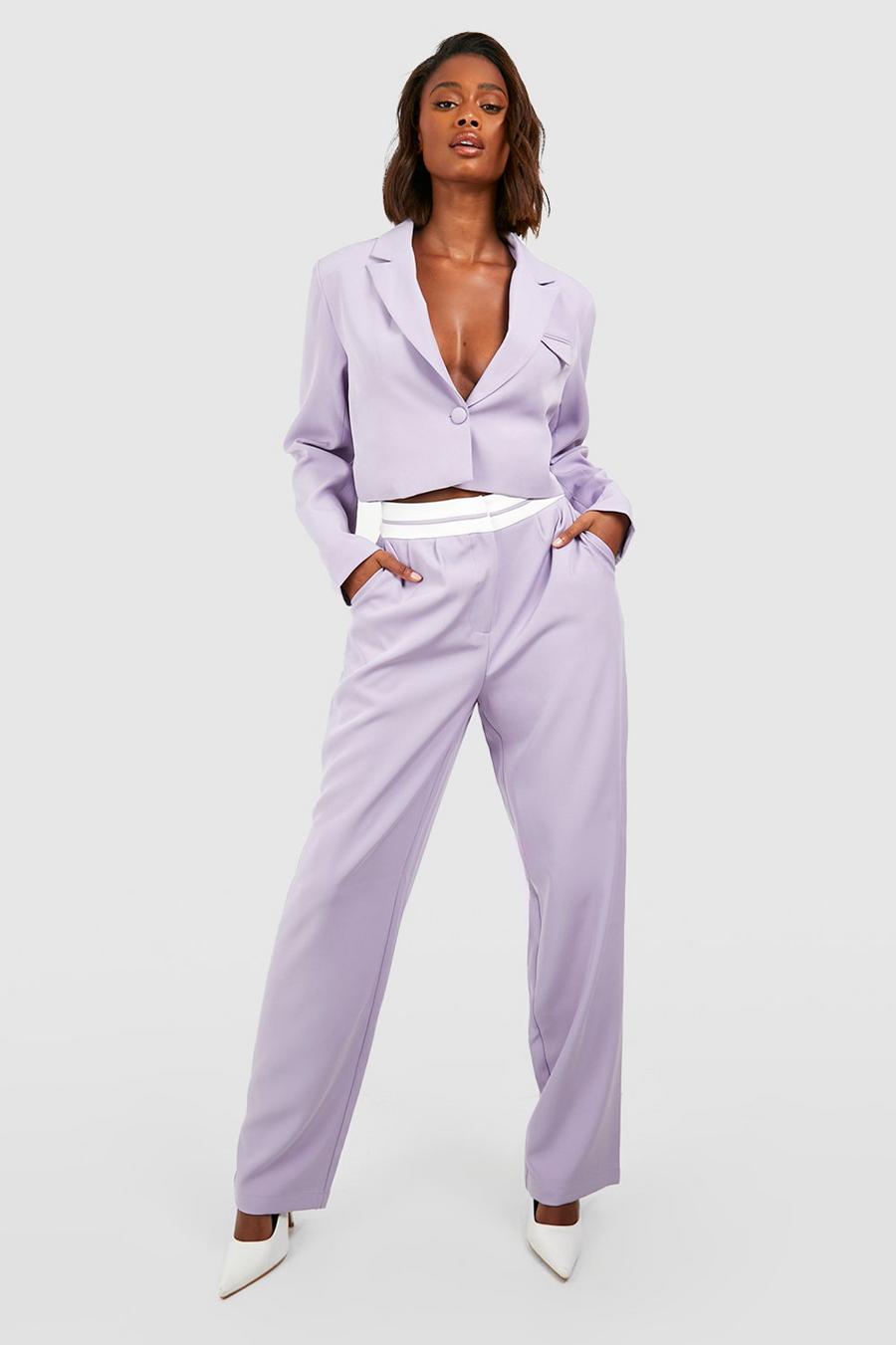 Pantalon de tailleur ample à taille contrastante, Lilac