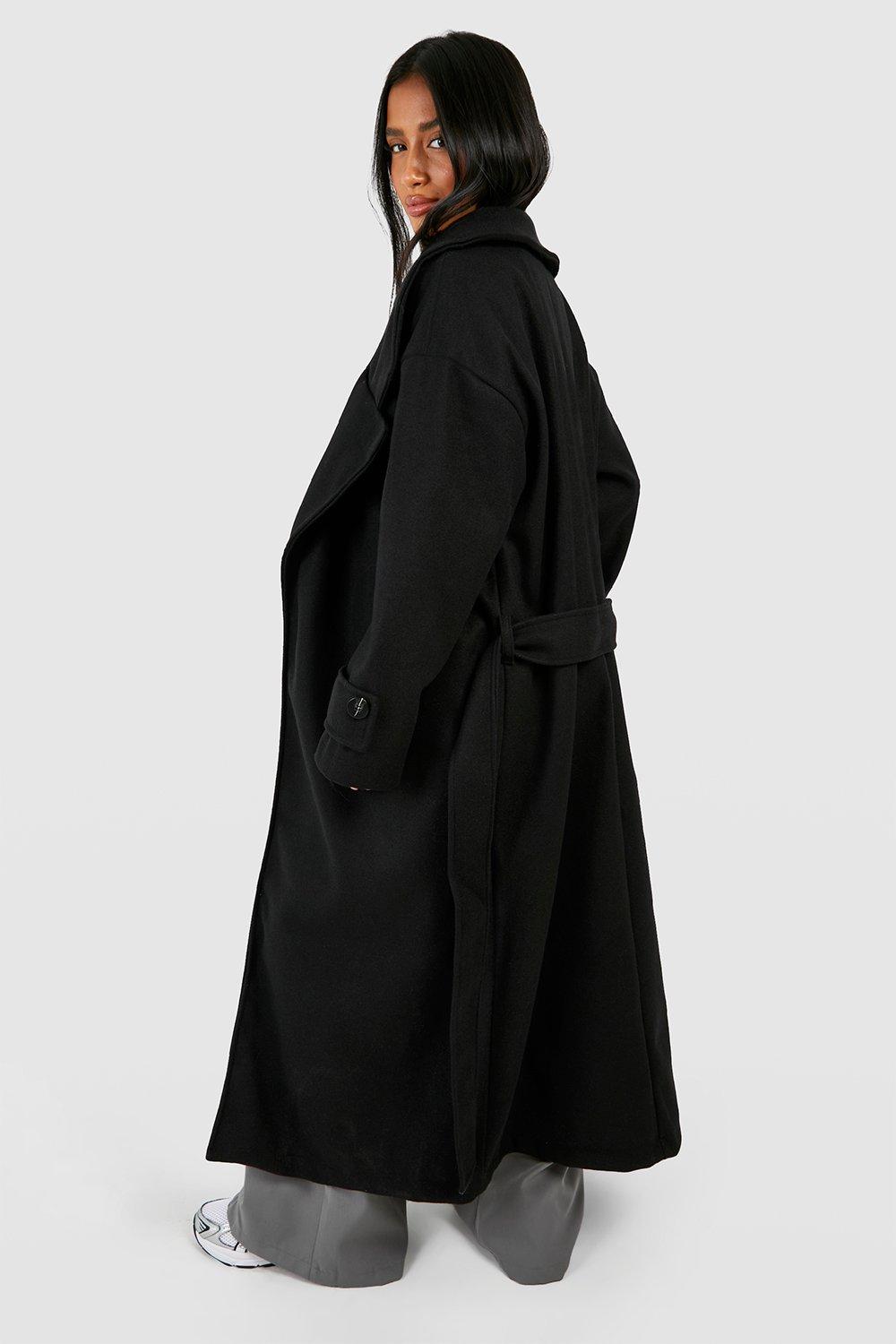 Women's Petite Oversized Wool Look Longline Belted Trench Coat