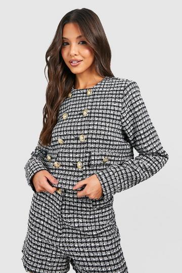 Boucle Cropped Double Breasted Blazer black