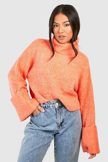 Petite Turtleneck Deep Cuff Sweater orange