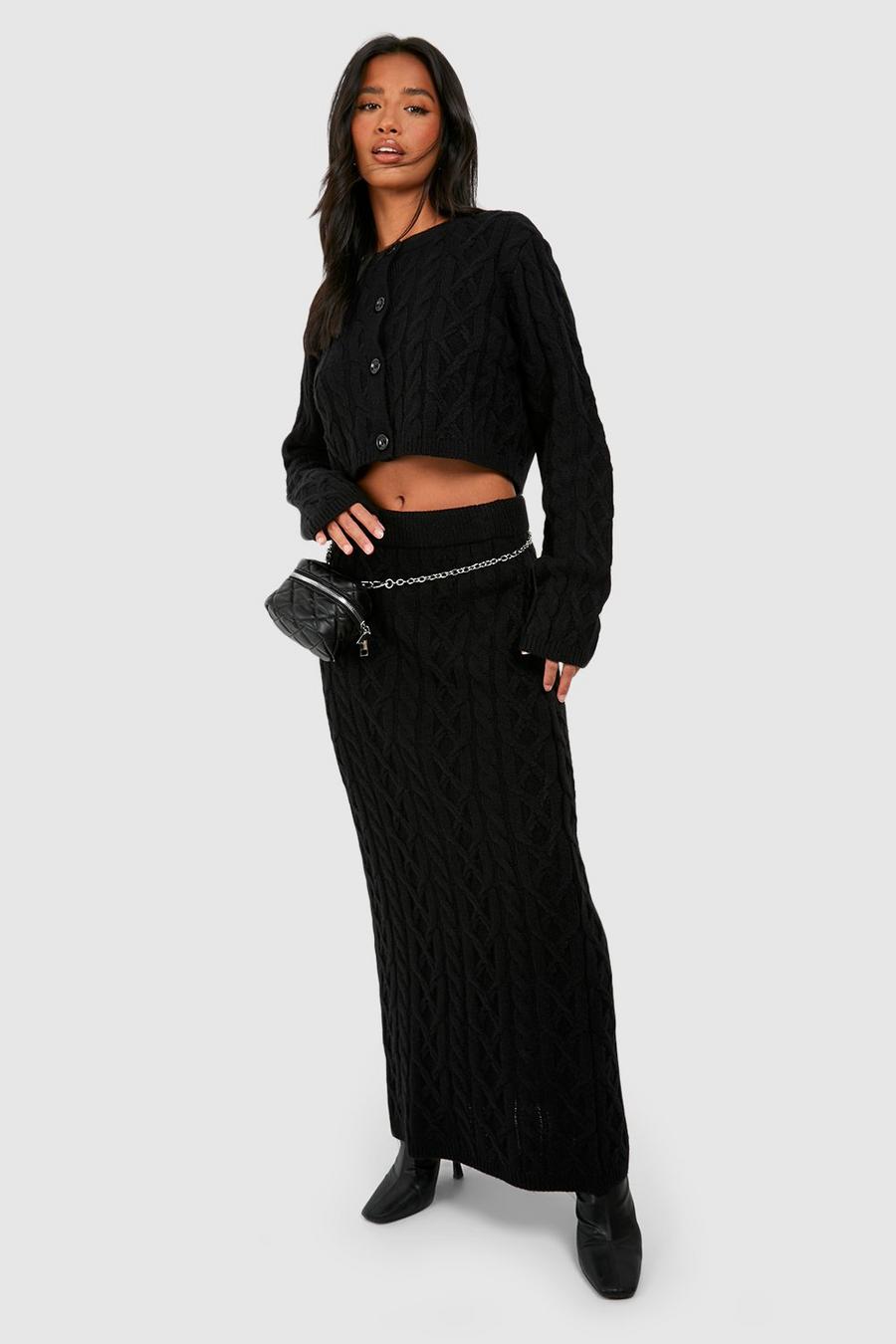 Black Petite Cable Knit Maxi Skirt   image number 1