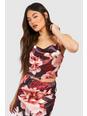 Dusty red Satin Large Floral Floaty Cami