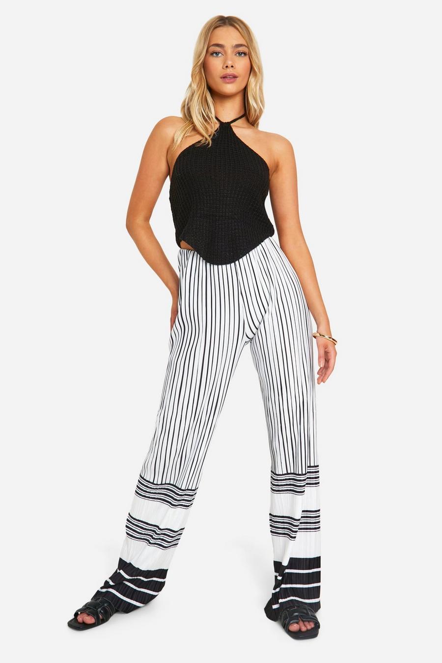 Mono Striped Plisse Wide Leg Trousers  image number 1