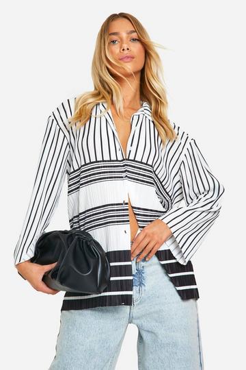 Stripe Plisse Oversized Shirt mono