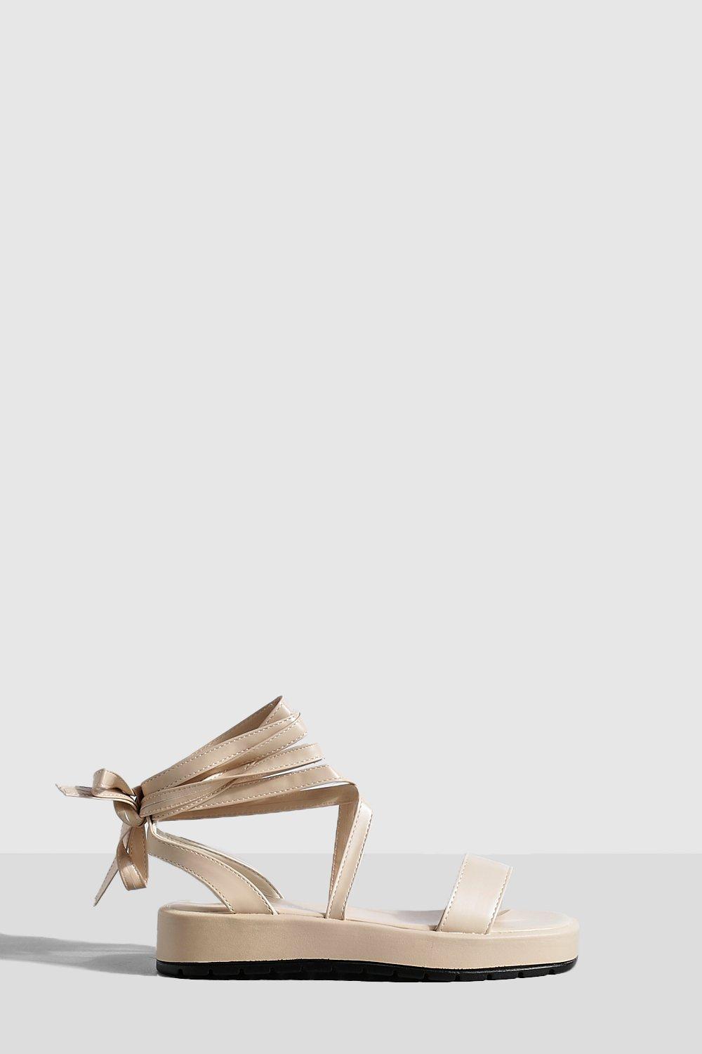 Chunky Flatform Tie Leg Two Part Sandals boohoo