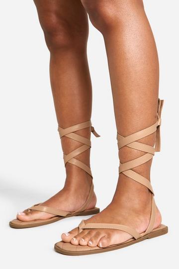 Toe Post Wrap Up Flat Sandals nude