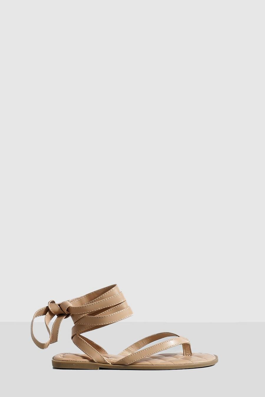 Nude Toe Post Wrap Up Flat Sandals