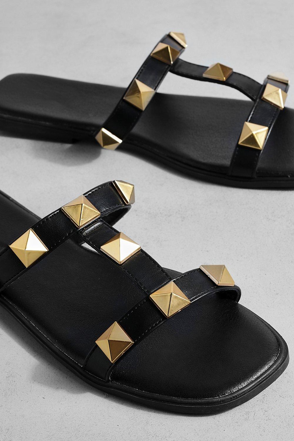 Stud Detail Flat Sandals Boohoo UK