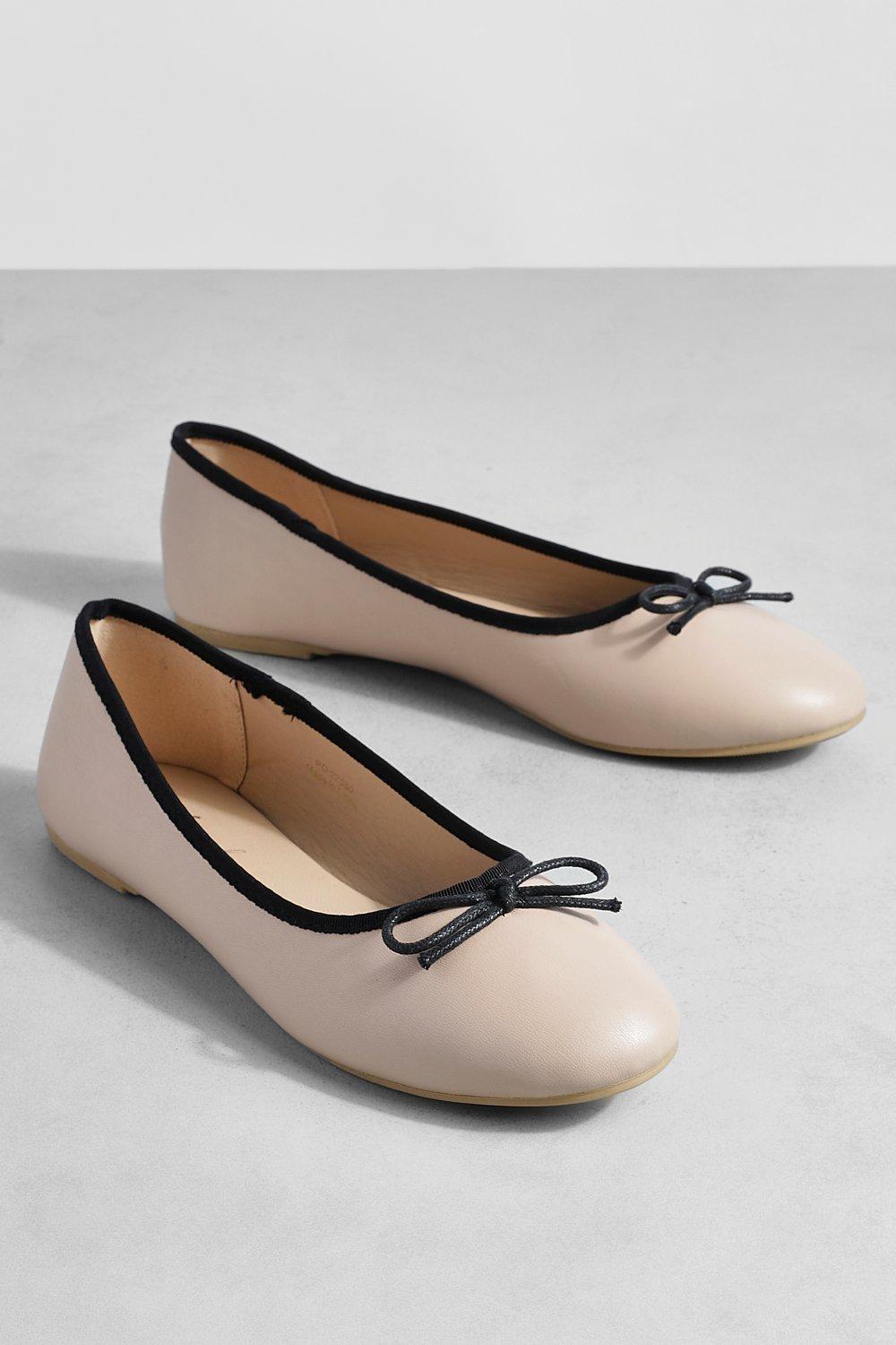 Wide Fit Contrast Bow Detail Ballet Flats