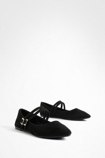 Black Double Strap Pointed Flats