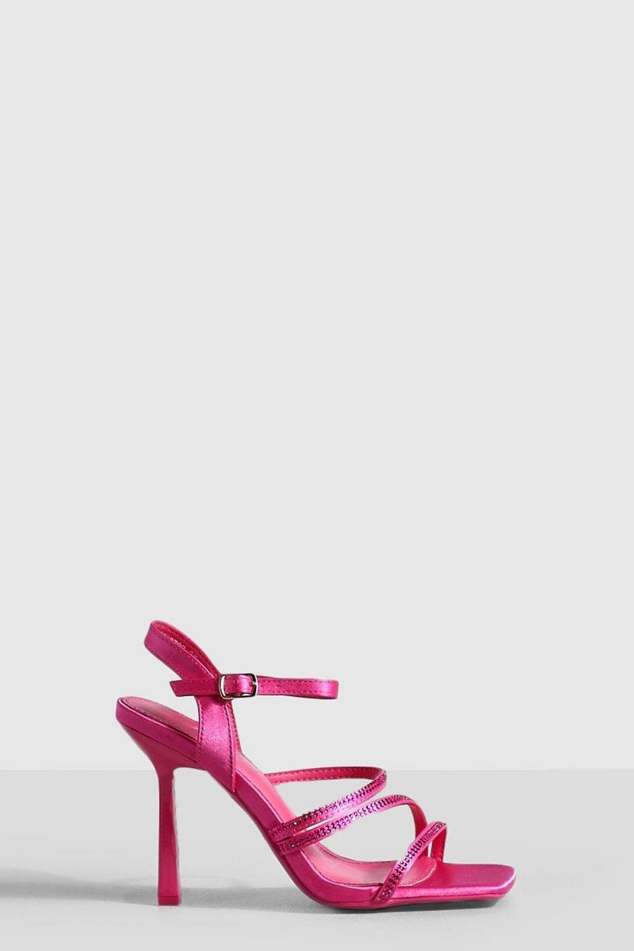 Pink Embellished Asym Strap Stiletto Strappy Heels   image number 1