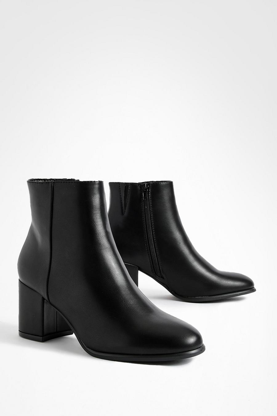 Black svart Block Heel Ankle Shoe Boots 