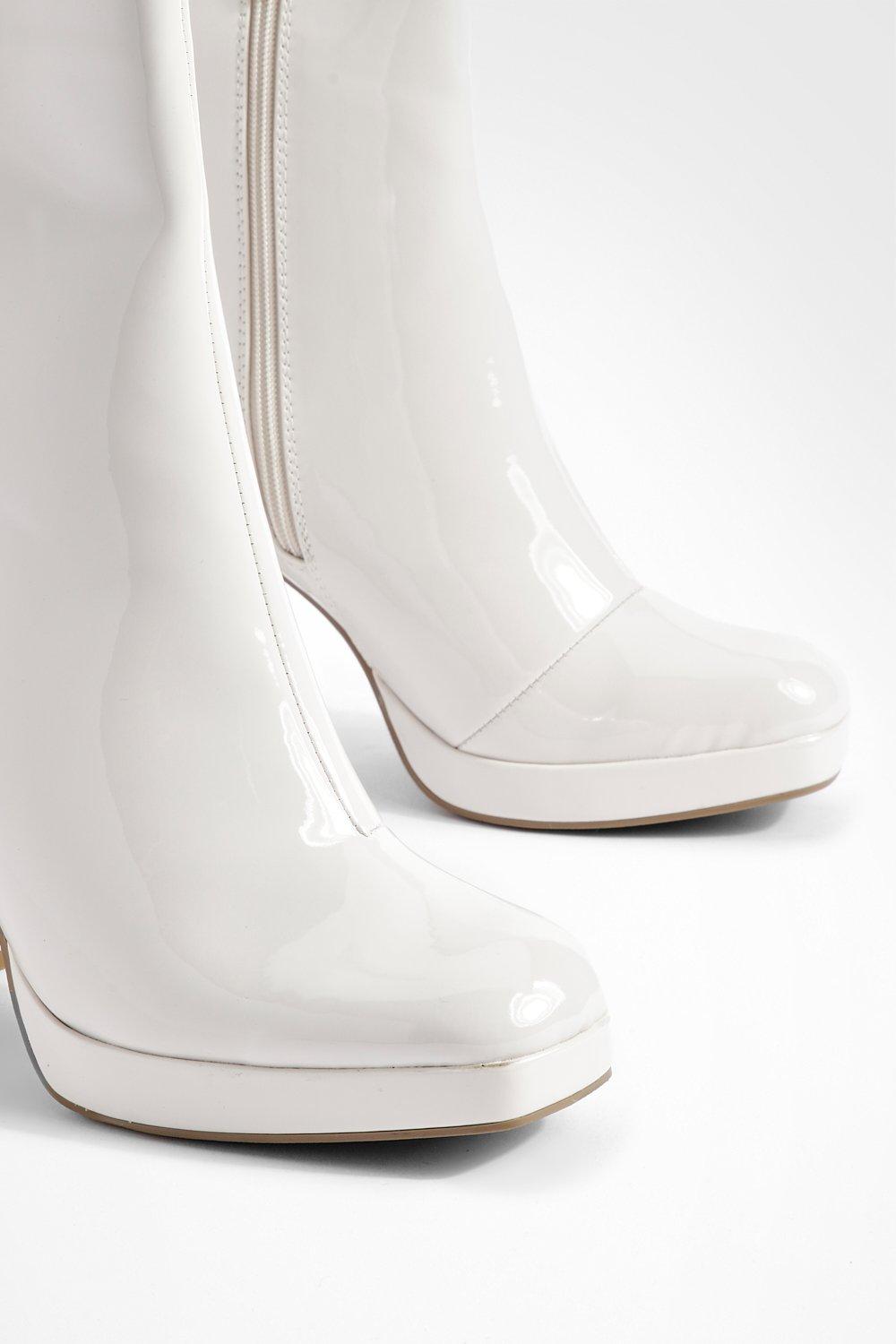 Block Heel Patent Platform Shoe Boots
