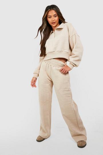 Dsgn Studio Embroidered Half Zip Straight Leg Tracksuit warm beige