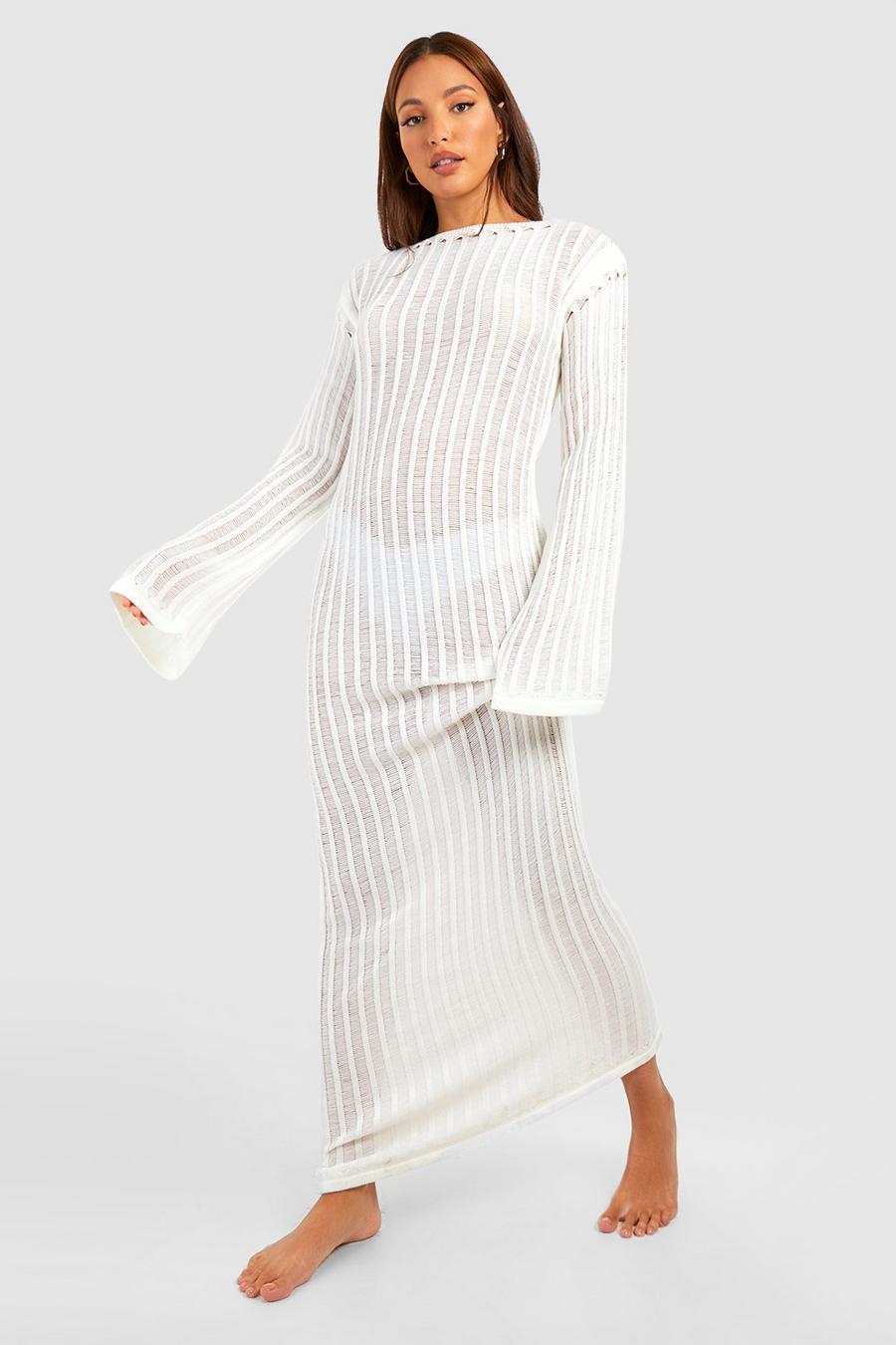Ecru white Tall Laddered Knit Maxi Beach Dress