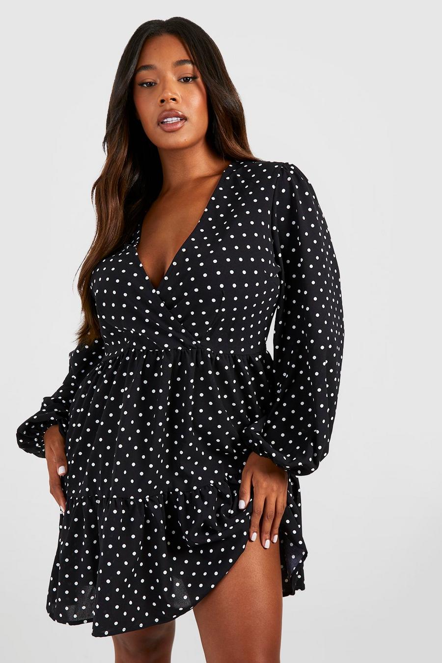 Grande taille - Robe babydoll à pois, Black