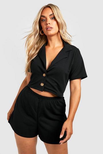 Black Plus Cropped Blazer And Short Co-ord Set