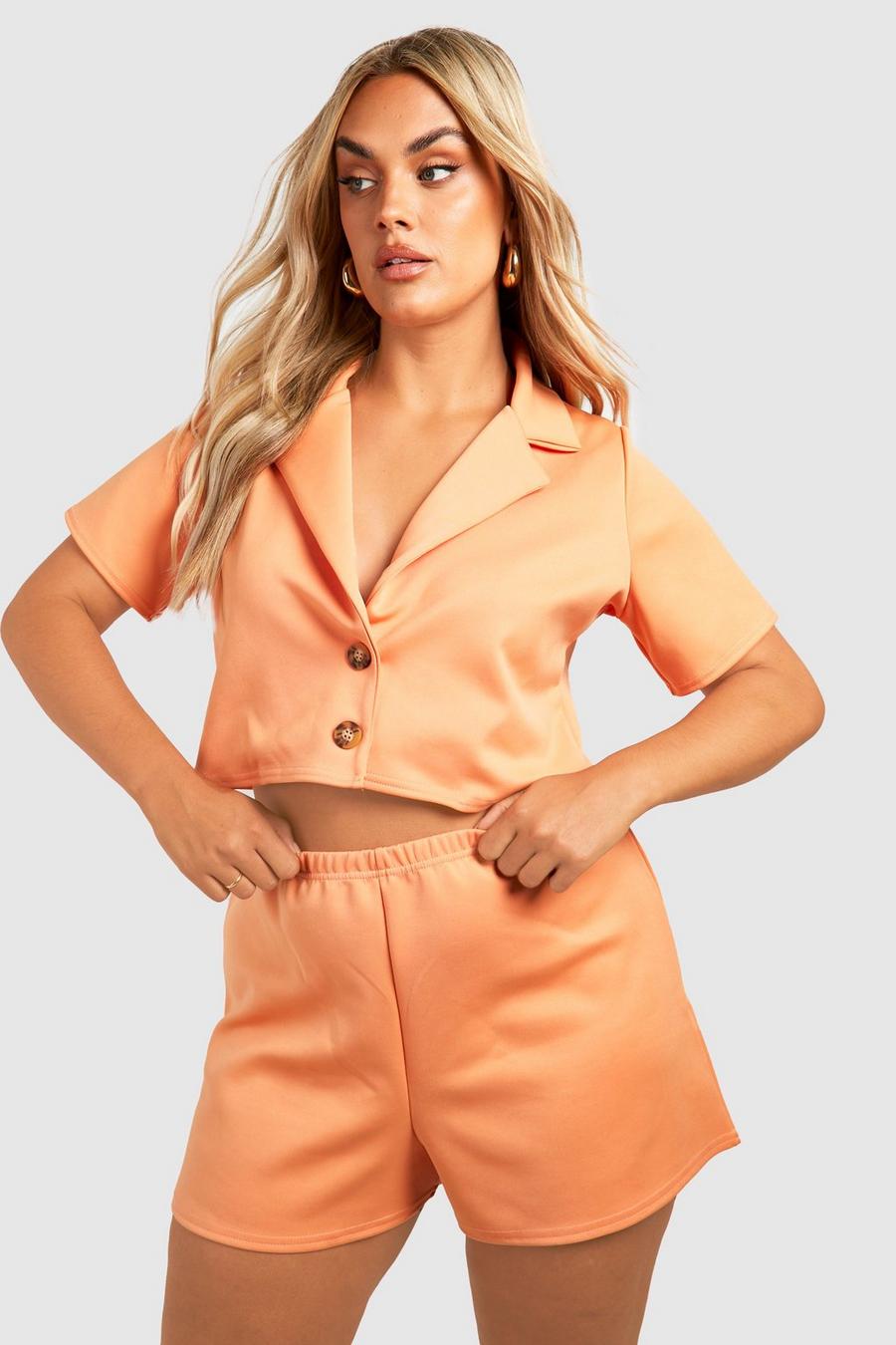 Orange Plus Cropped Blazer And Short Co-ord Set  image number 1