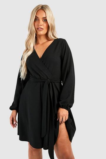 Plus Wrap Tie Belt Skater Dress black